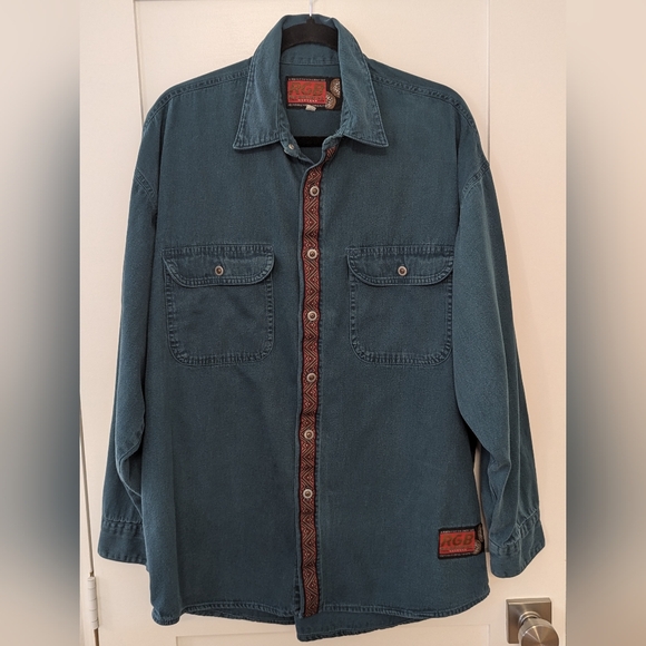 RGB Browns Trade Mark Vintage Teal Denim & Aztec Print Button Up - Picture 9 of 12